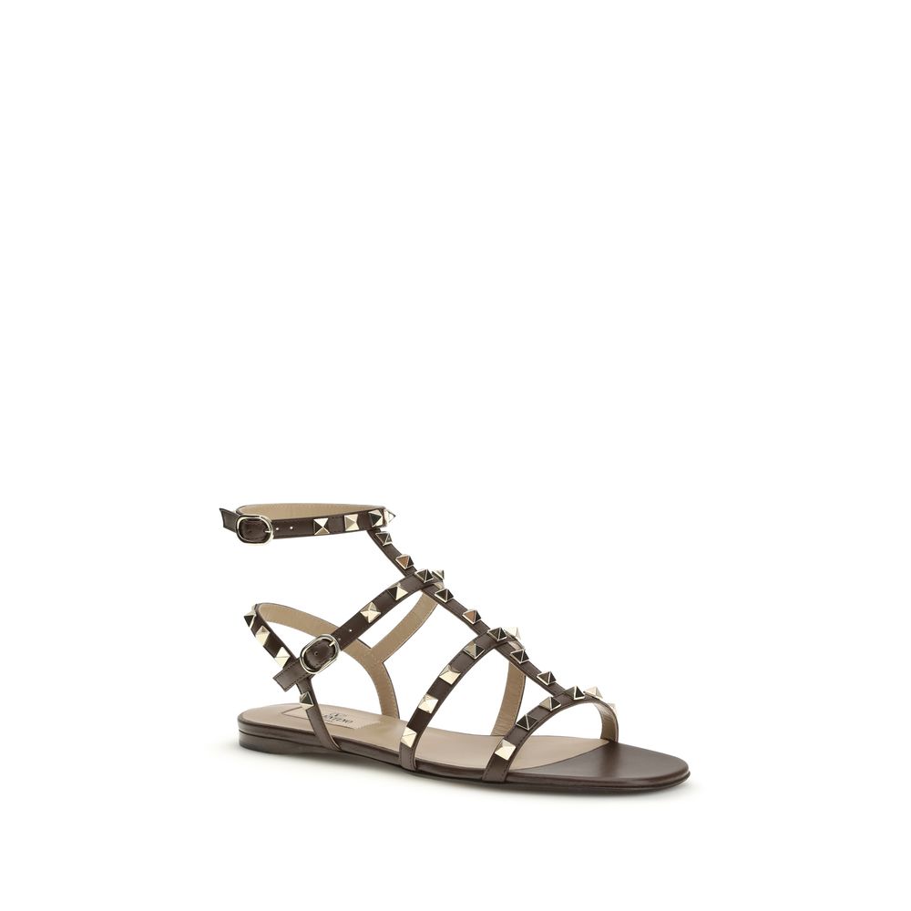 Valentino Garavani Brown Calf Leather Rockstud Sandals