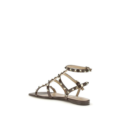 Valentino Garavani Brown Calf Leather Rockstud Sandals