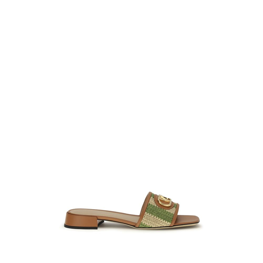 Valentino Garavani VLogo Leather-Trimmed Raffia Slide Sandals