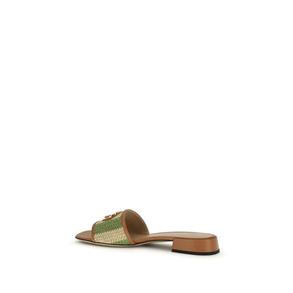 Valentino Garavani VLogo Leather-Trimmed Raffia Slide Sandals