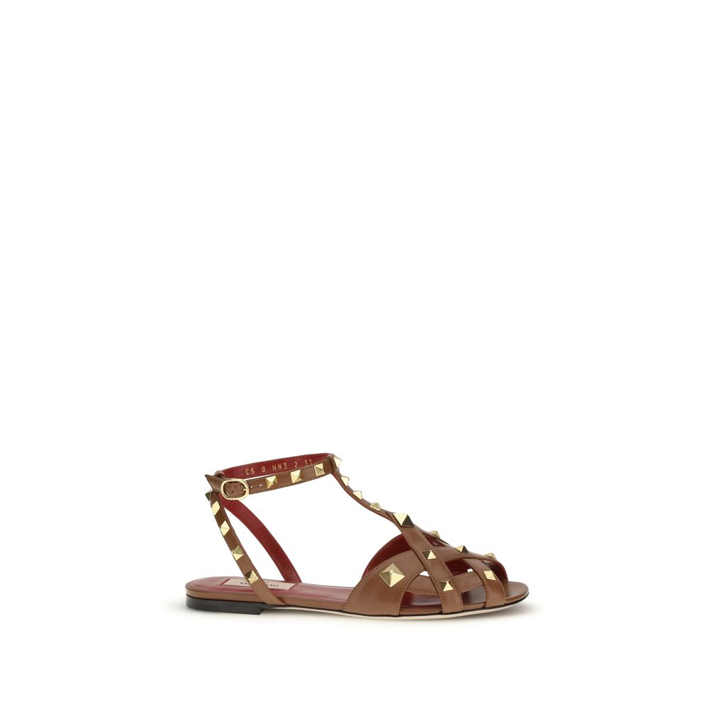 Valentino Garavani Brown Goatskin Studdy Strap-On Sandals