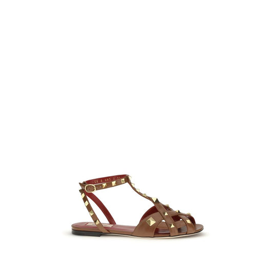 Valentino Garavani Brown Goatskin Studdy Strap-On Sandals