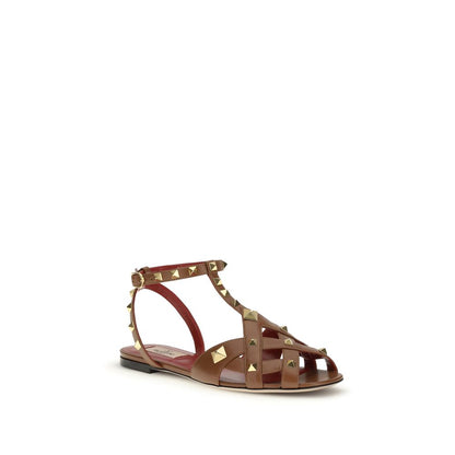 Valentino Garavani Brown Goatskin Studdy Strap-On Sandals