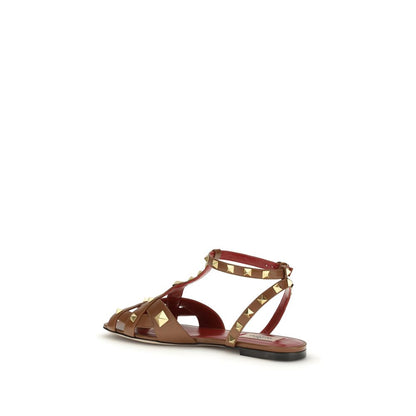 Valentino Garavani Brown Goatskin Studdy Strap-On Sandals