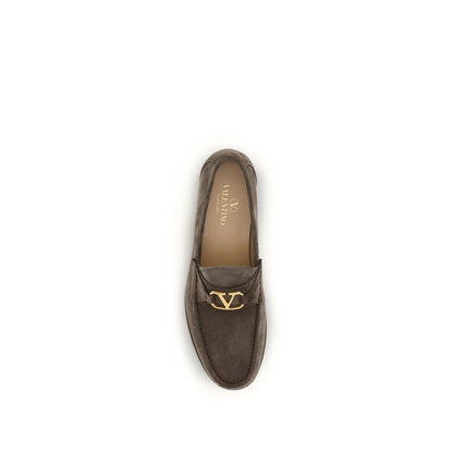Valentino Garavani Brown Calf Leather VLogo Signature Slip-On Loafers