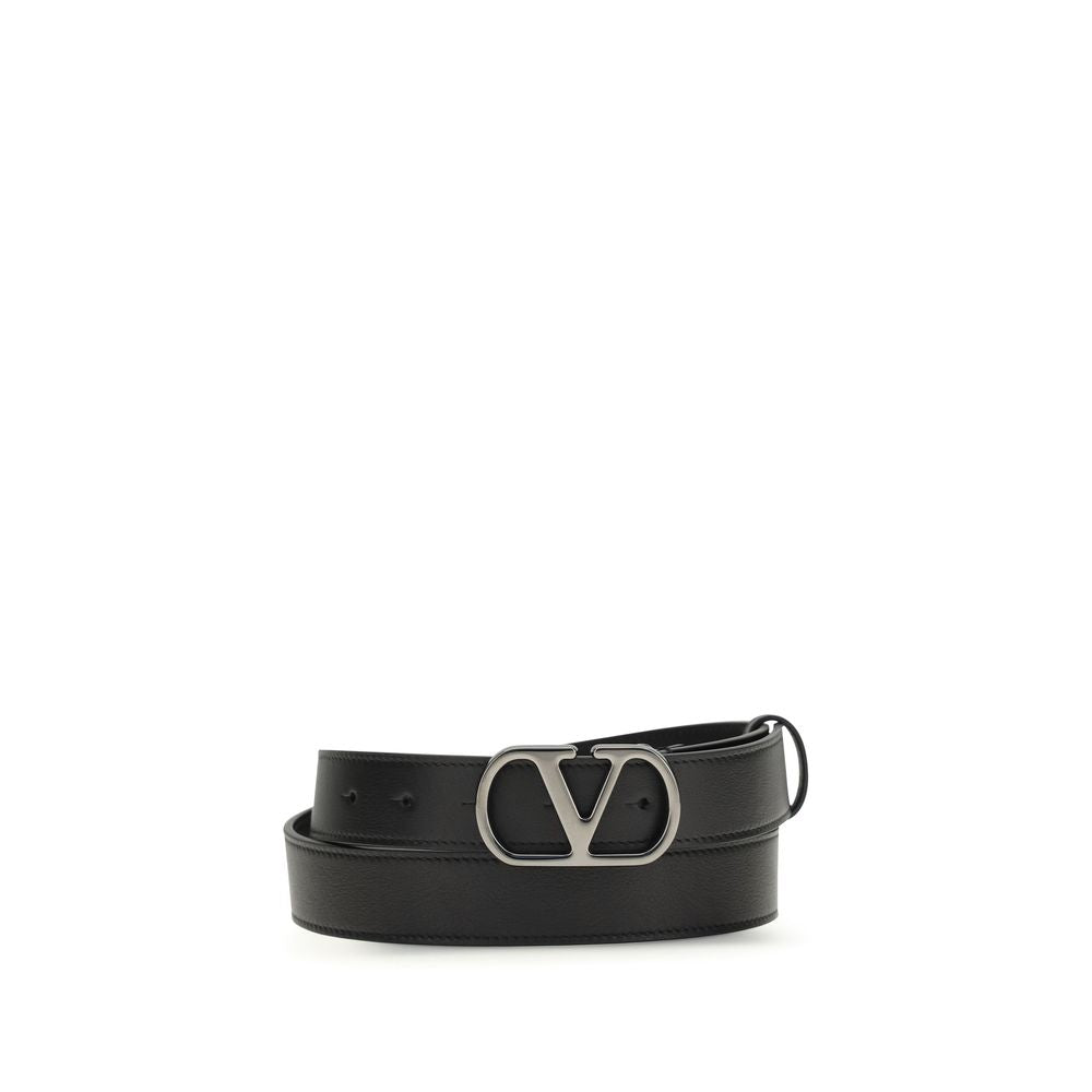 Valentino Garavani Black Calf Leather VLogo Signature Belt