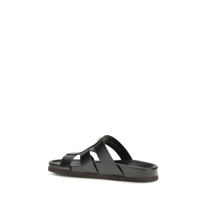Valentino Garavani Black Leather Studshield Slide Sandals