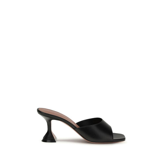 Amina Muaddi Black Calf Leather Bos Taurus Stiletto Heel Sandals - Lupita