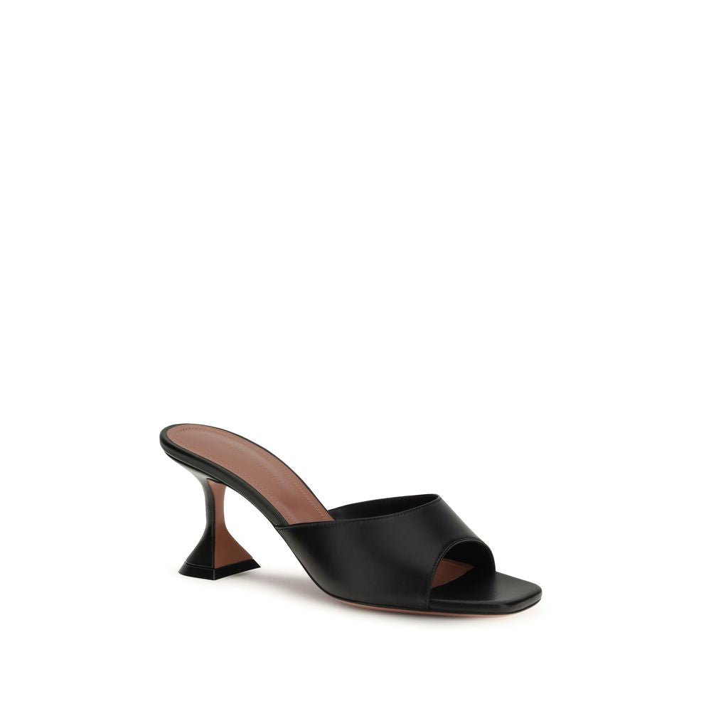 Amina Muaddi Black Calf Leather Bos Taurus Stiletto Heel Sandals - Lupita