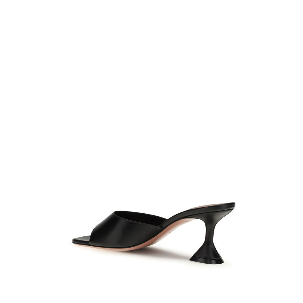 Amina Muaddi Black Calf Leather Bos Taurus Stiletto Heel Sandals - Lupita