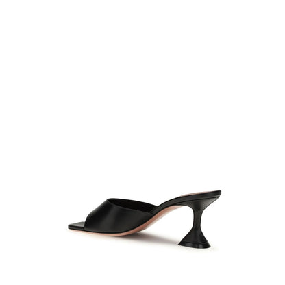 Amina Muaddi Black Calf Leather Bos Taurus Stiletto Heel Sandals - Lupita