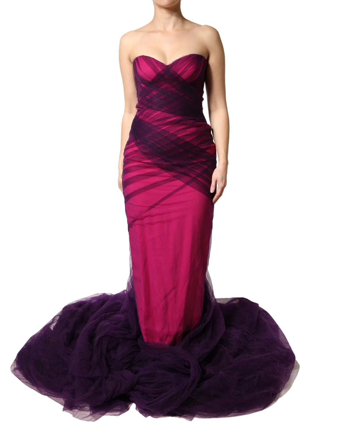 Dolce & Gabbana Pink & Black Ombré Strapless Tulle Mermaid Gown