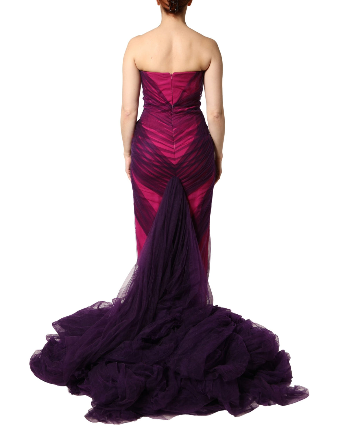 Dolce & Gabbana Pink & Black Ombré Strapless Tulle Mermaid Gown