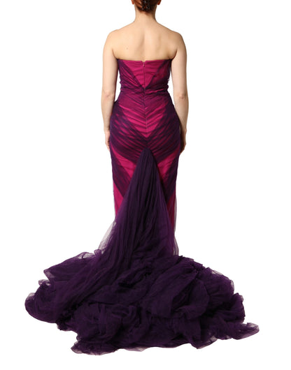 Dolce & Gabbana Pink & Black Ombré Strapless Tulle Mermaid Gown