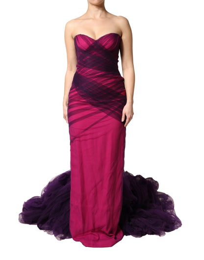 Dolce & Gabbana Pink & Black Ombré Strapless Tulle Mermaid Gown
