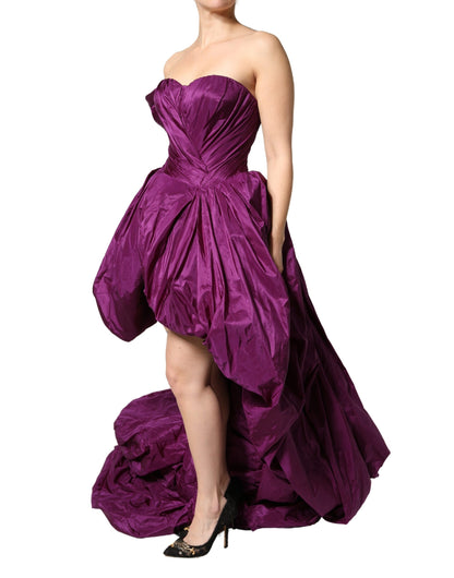 Dolce & Gabbana Purple Strapless Silk Taffeta High-Low Ball Gown