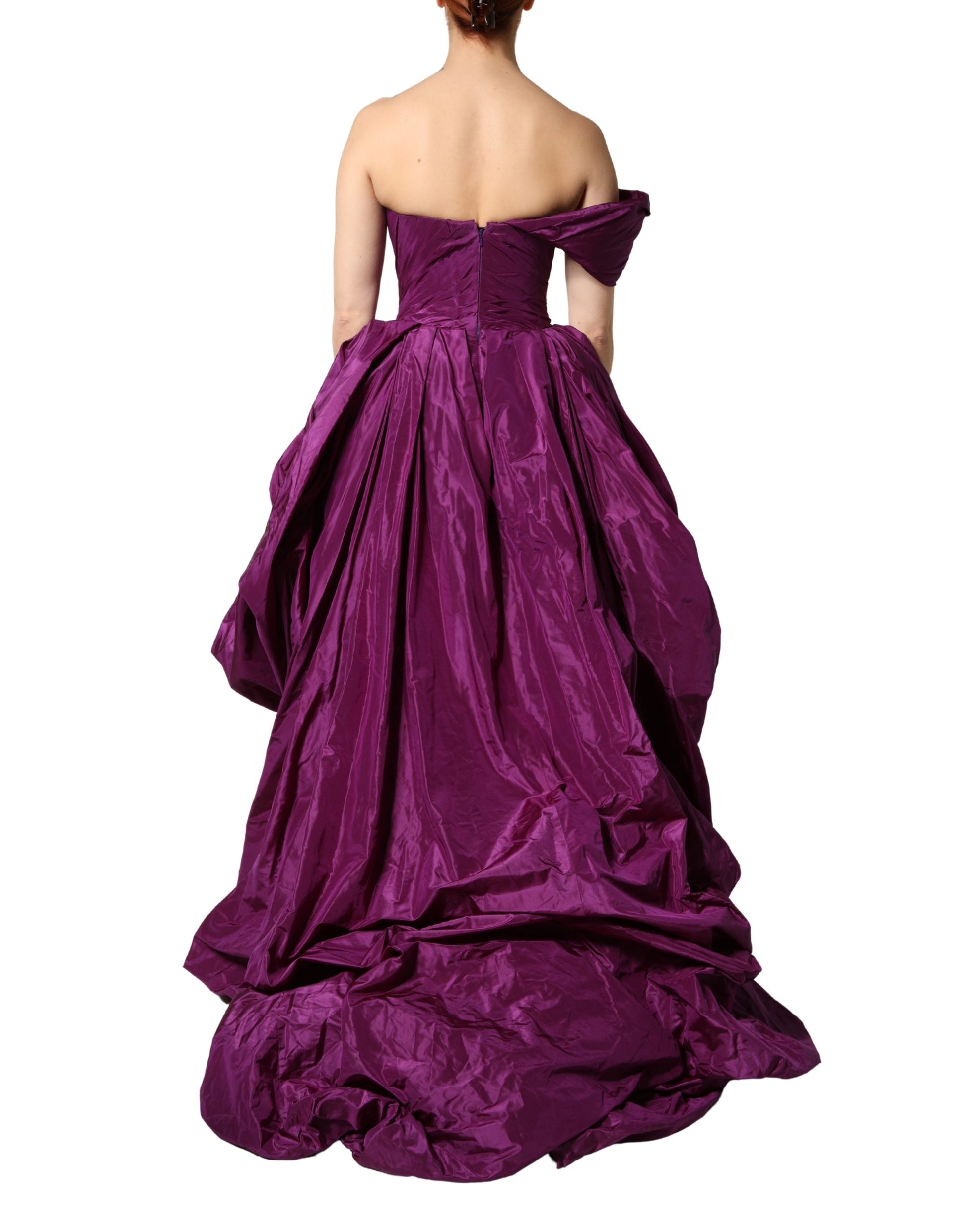Dolce & Gabbana Purple Strapless Silk Taffeta High-Low Ball Gown