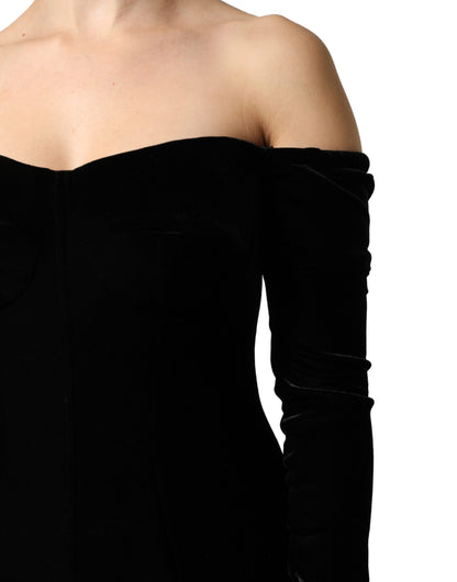 Dolce & Gabbana Black Velvet Off Shoulder Bodycon Maxi Gown Dress