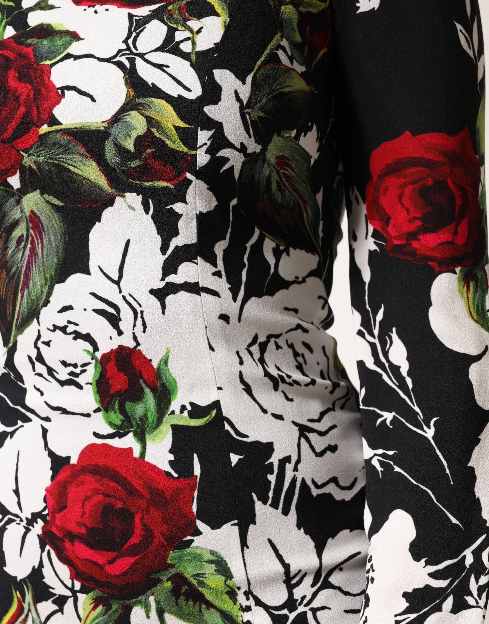 Dolce & Gabbana Black & Red Floral Silk Blend Bodycon Long Sleeved Gown Dress