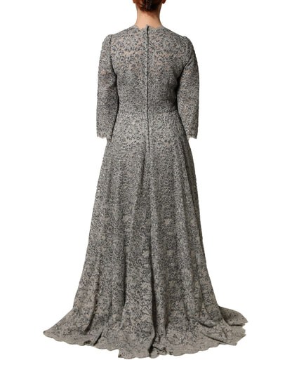 Dolce & Gabbana Grey Lace Long Sleeves Sequin Gown