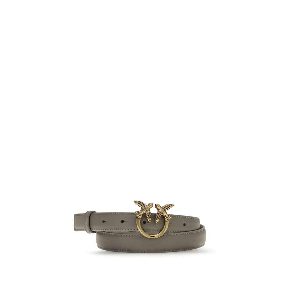 PINKO Grey Calf Leather Love Berry Belt