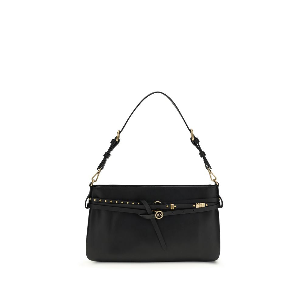 PINKO Black Calf Leather Belt Classic Shoulder Bag