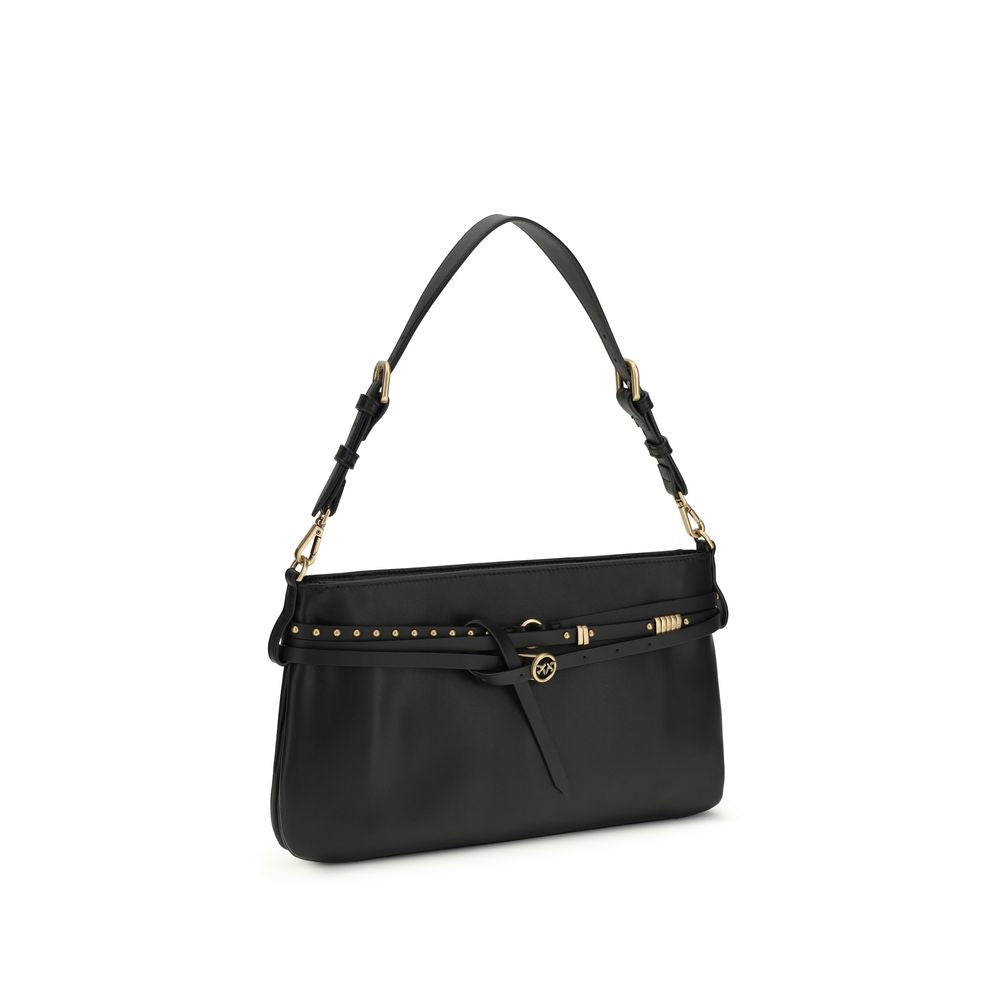 PINKO Black Calf Leather Belt Classic Shoulder Bag