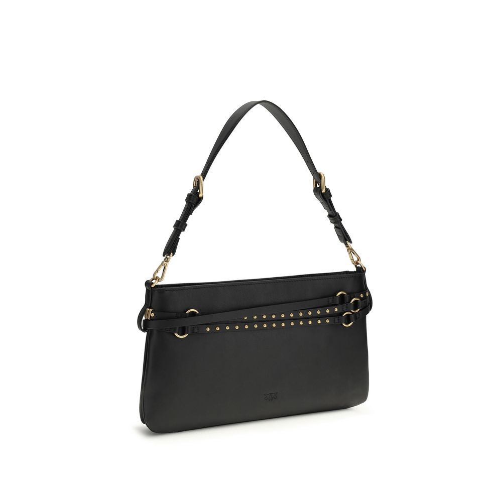 PINKO Black Calf Leather Belt Classic Shoulder Bag