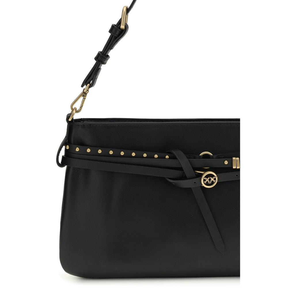PINKO Black Calf Leather Belt Classic Shoulder Bag