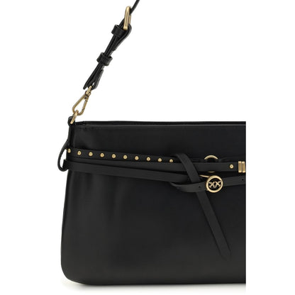 PINKO Black Calf Leather Belt Classic Shoulder Bag