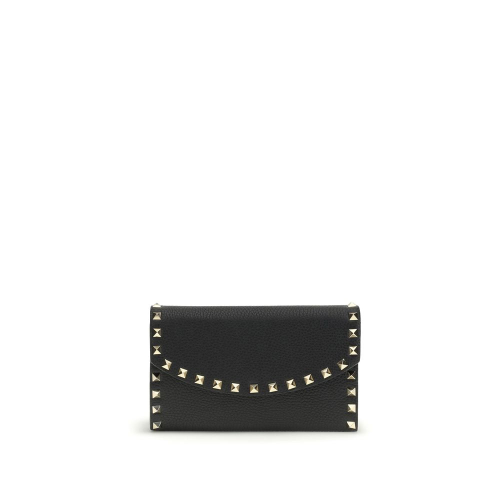 Valentino Garavani Black Rockstud Chain Leather Wallet