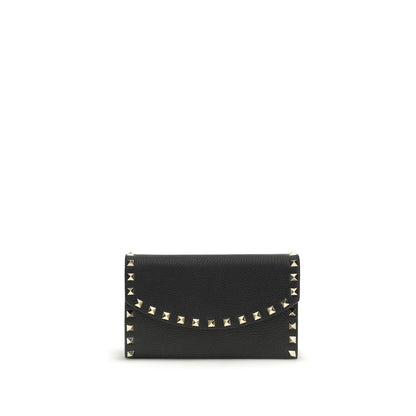 Valentino Garavani Black Rockstud Chain Leather Wallet