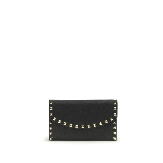 Valentino Garavani Black Rockstud Chain Leather Wallet