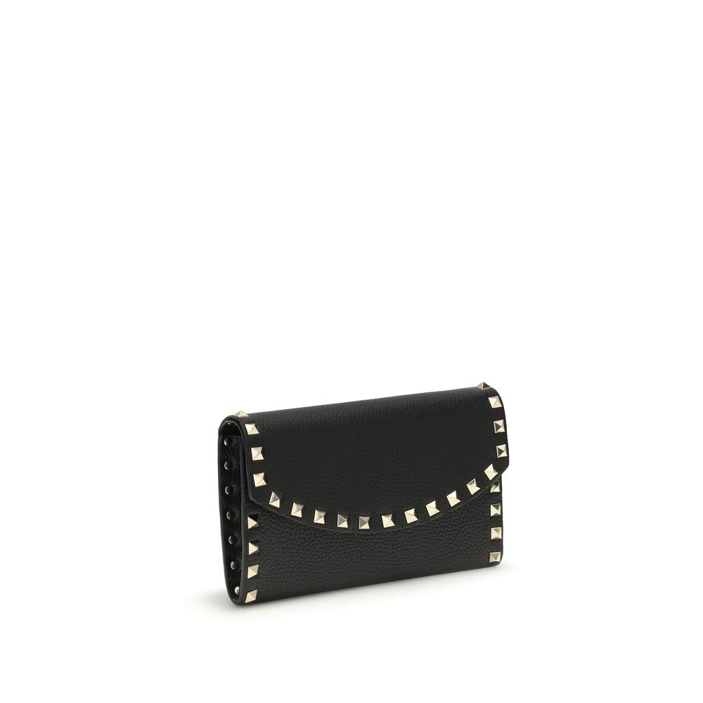 Valentino Garavani Black Rockstud Chain Leather Wallet
