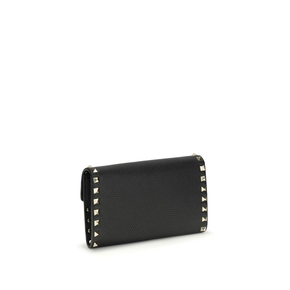 Valentino Garavani Black Rockstud Chain Leather Wallet
