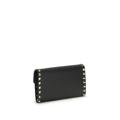 Valentino Garavani Black Rockstud Chain Leather Wallet