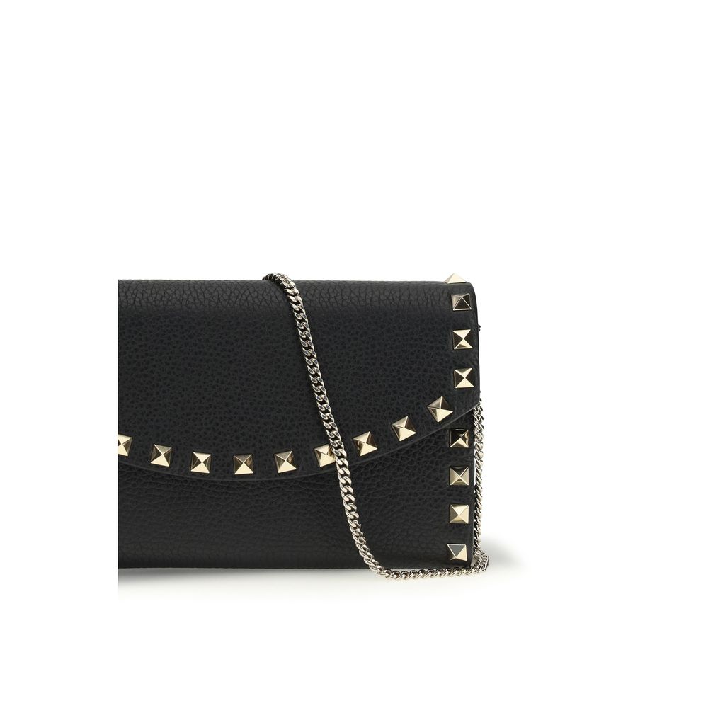 Valentino Garavani Black Rockstud Chain Leather Wallet
