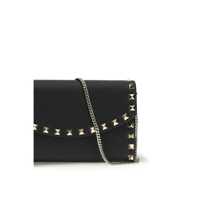 Valentino Garavani Black Rockstud Chain Leather Wallet