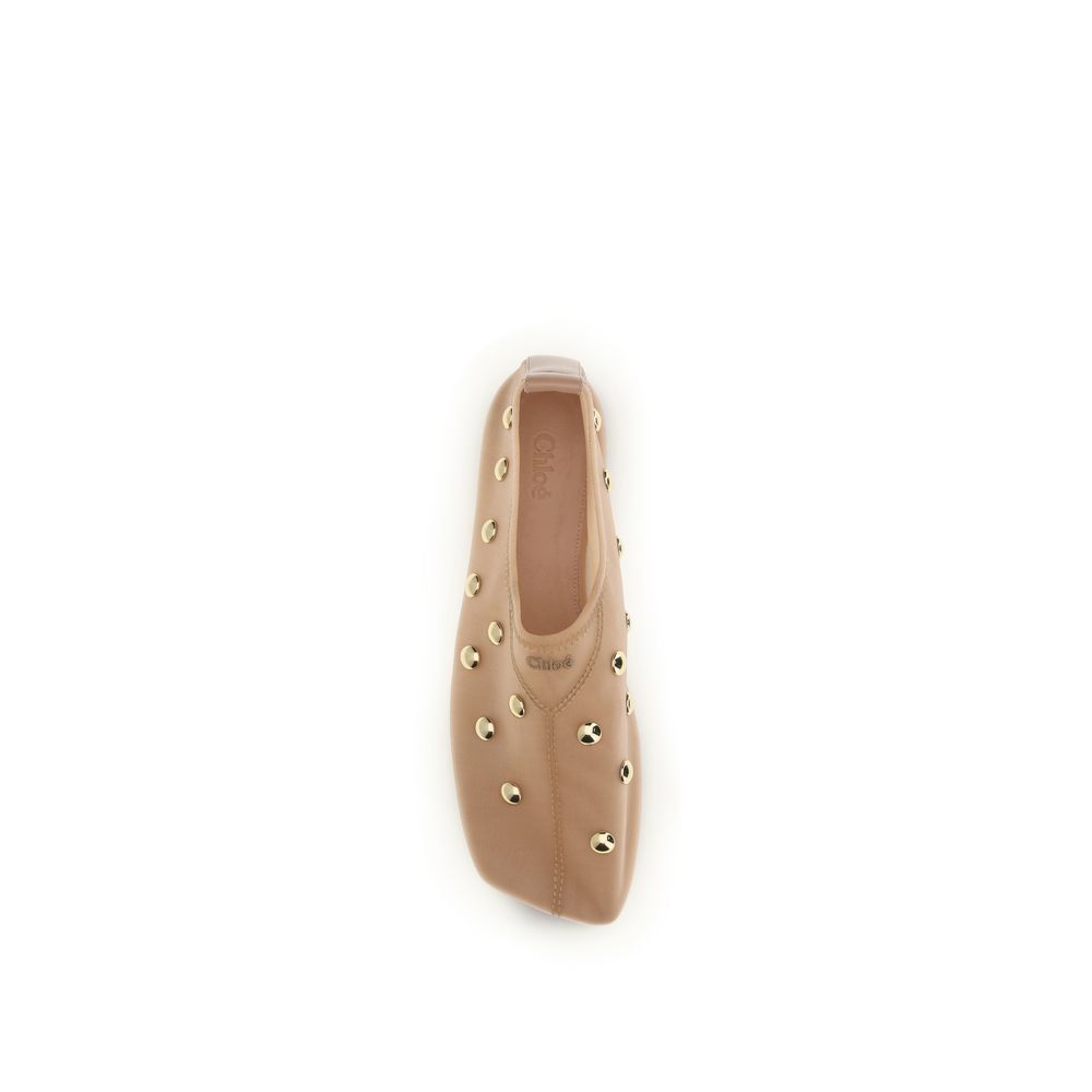 Chloé Nude Beige Rita Studded Mesh Ballet Flats