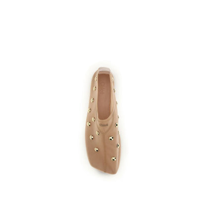 Chloé Nude Beige Rita Studded Mesh Ballet Flats