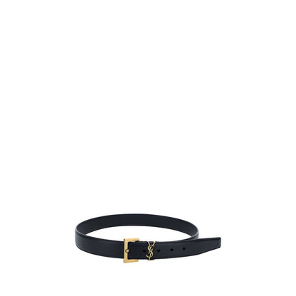 Saint Laurent Cassandre Thin Belt in Smooth Black Leather