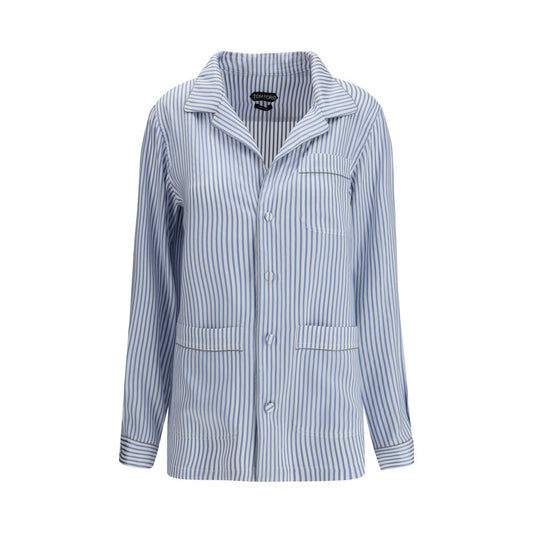 Tom Ford Blue & White Striped Silk Top Sleepwear
