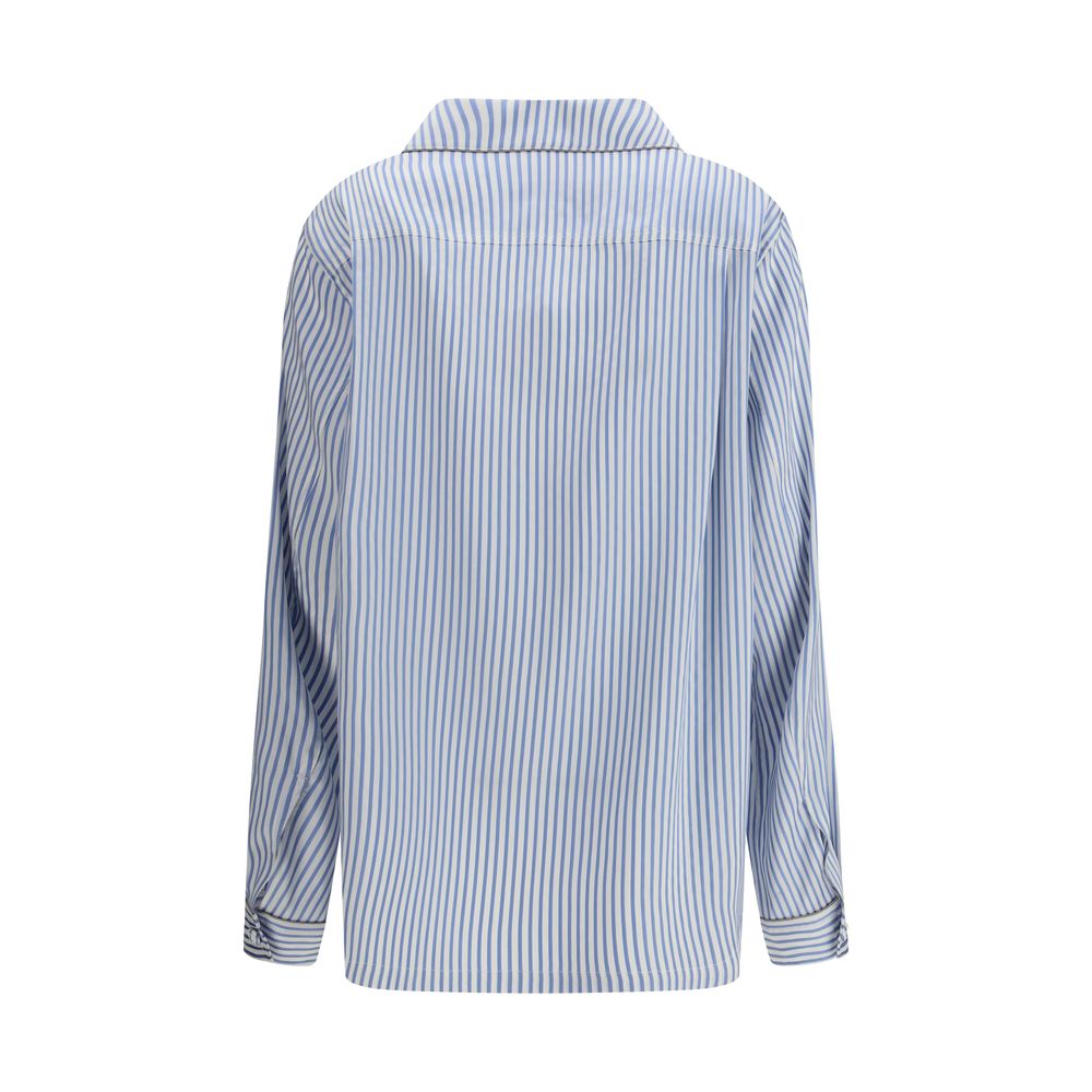 Tom Ford Blue & White Striped Silk Top Sleepwear