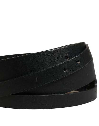 Dolce & Gabbana Black Double Strap Leather Silver Buckle Belt