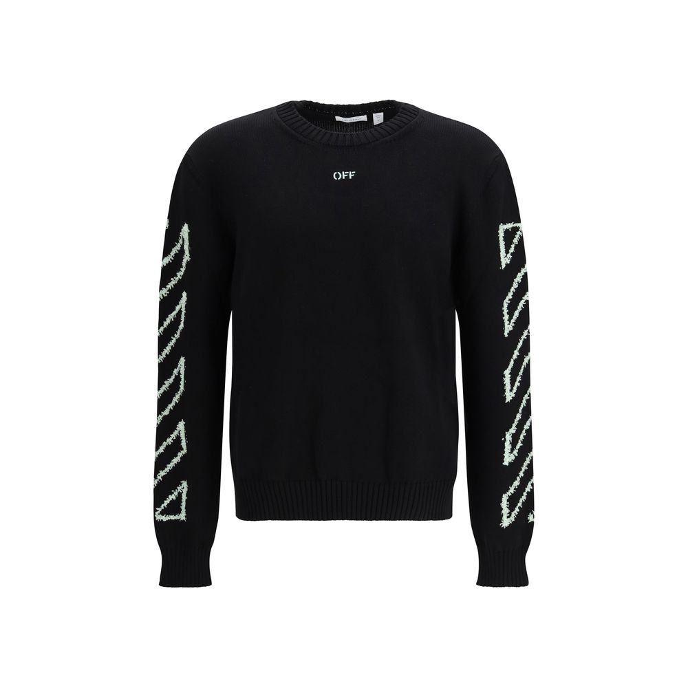 Off-White Black Cotton Sweatshirt - Diagonal Arrow Fuzzy Sweater