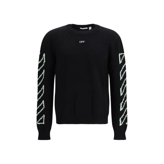 Off-White Black Cotton Sweatshirt - Diagonal Arrow Fuzzy Sweater