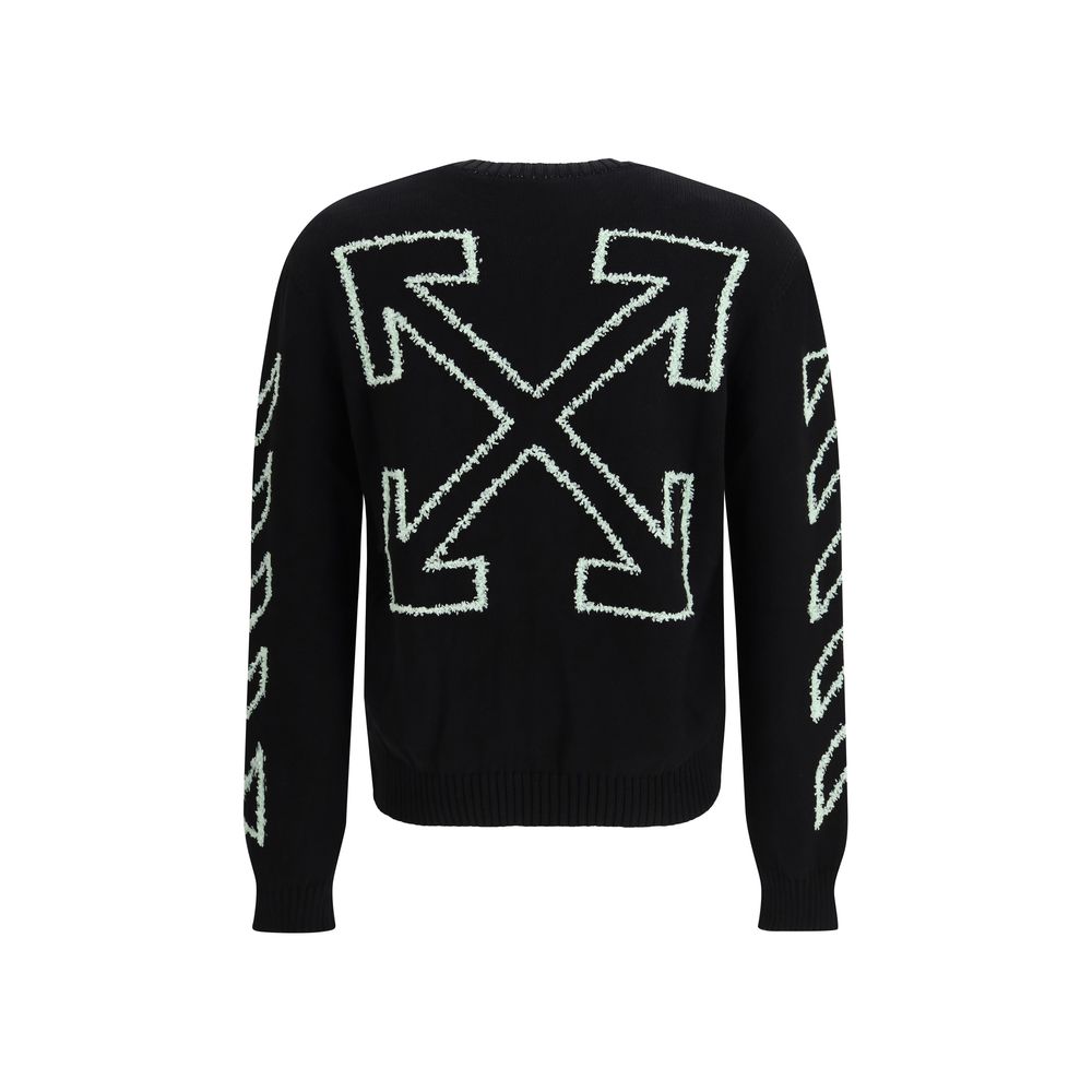 Off-White Black Cotton Sweatshirt - Diagonal Arrow Fuzzy Sweater