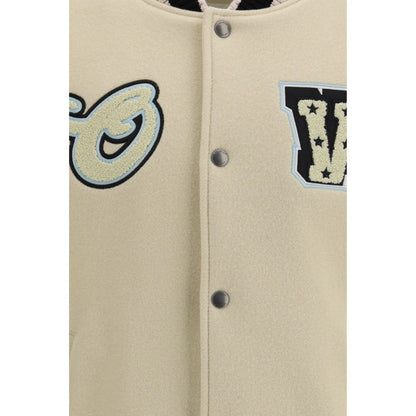 Off-White Beige Wool Bomber - Varsity Star Logo Jacket