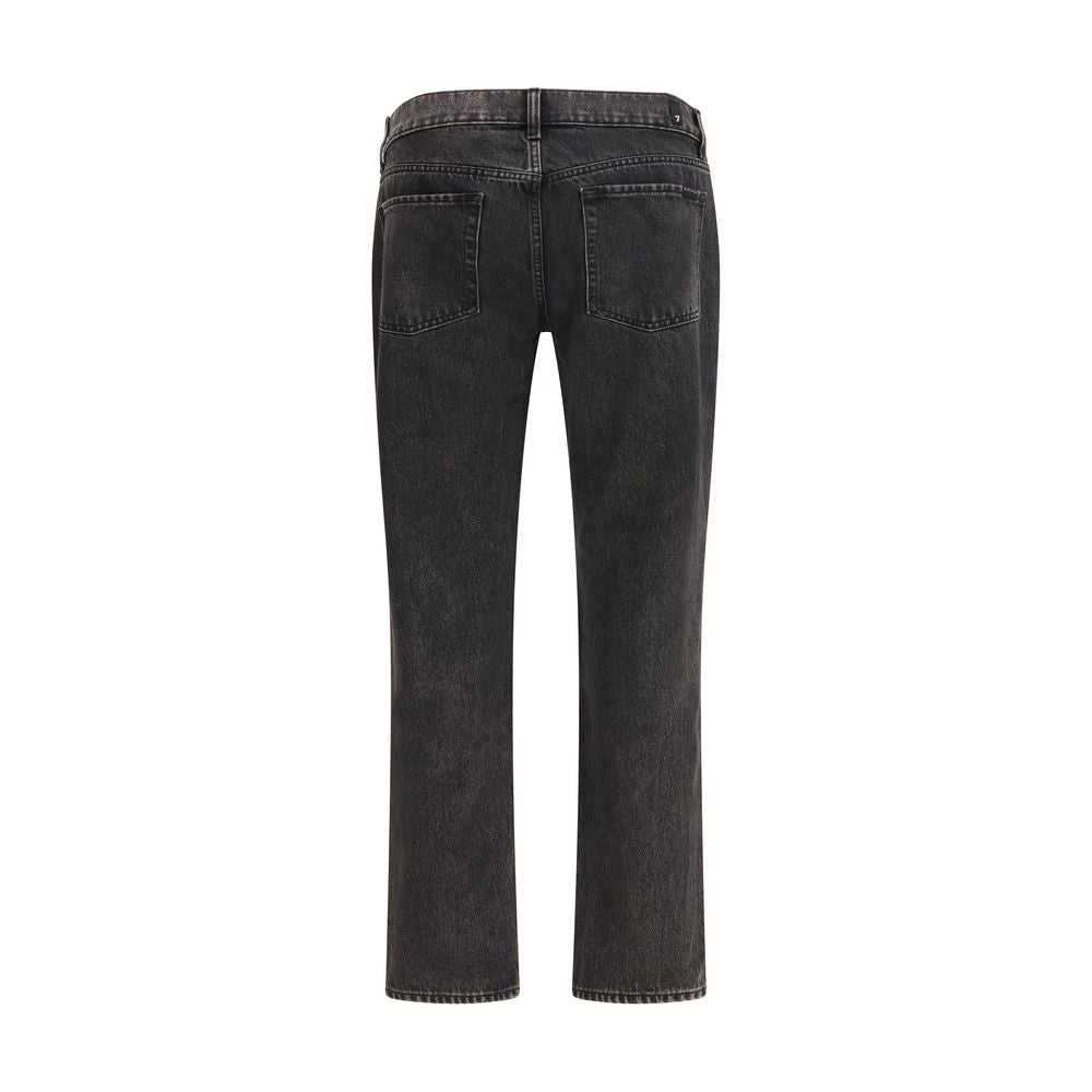 7FOR Black Cotton Straight-Leg Jeans - Modern Elegance for Every Occasion