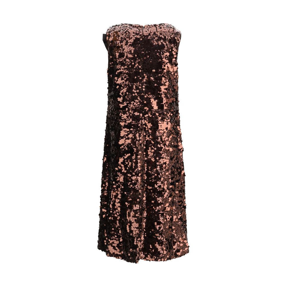 Ganni Brown Velvet Sequins Black Bow Midi Dress